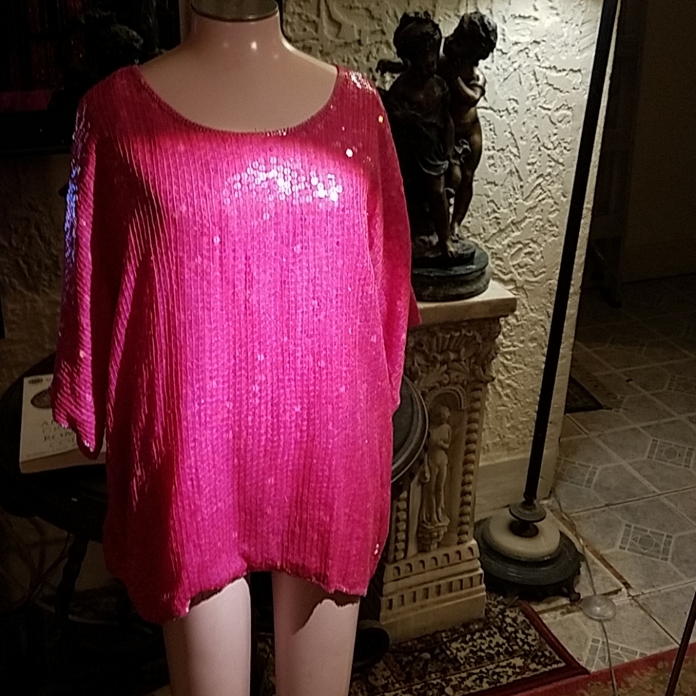 Showstopping pink silk and sequins top